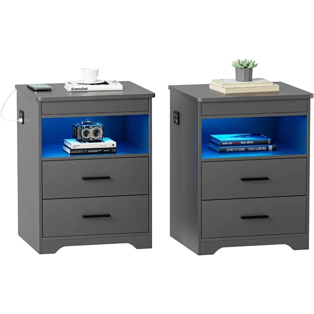 LED Nightstand with Gun Drawer Bedside Charging