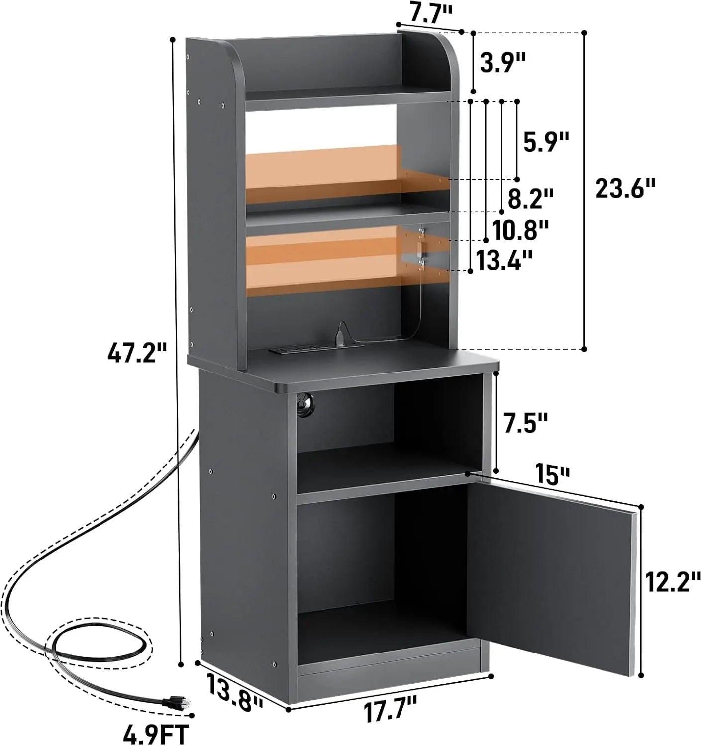 Black Nightstands Set of 2 with Charging Station