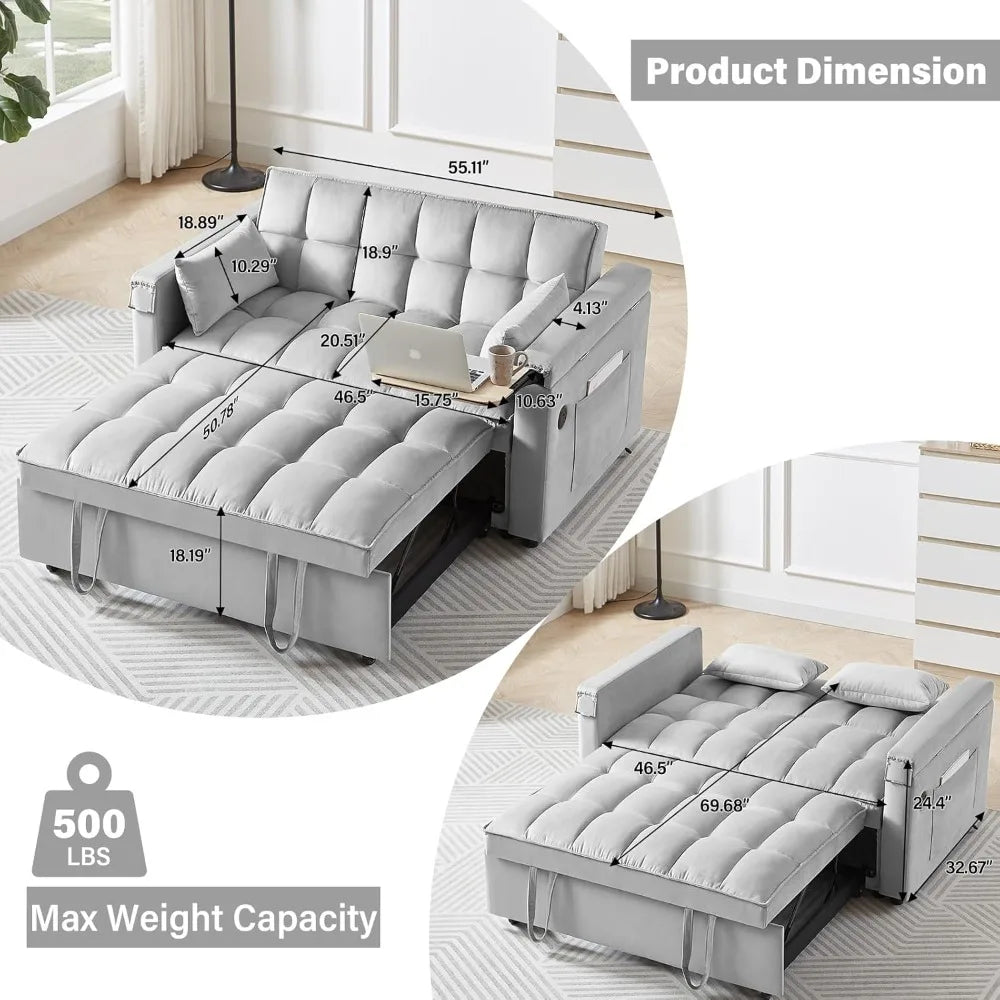 Sofa Bed,3-in-1 Velvet Sleeper Couch