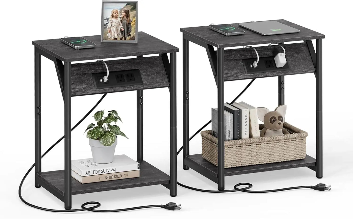 2 Small Side End Table Charging Station