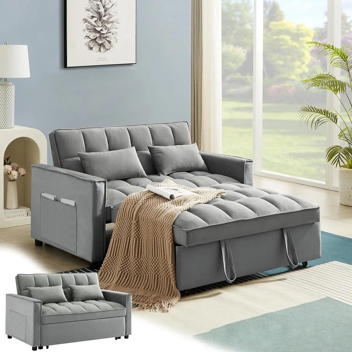 Pull Out Convertible Sofa Bed with USB Ports