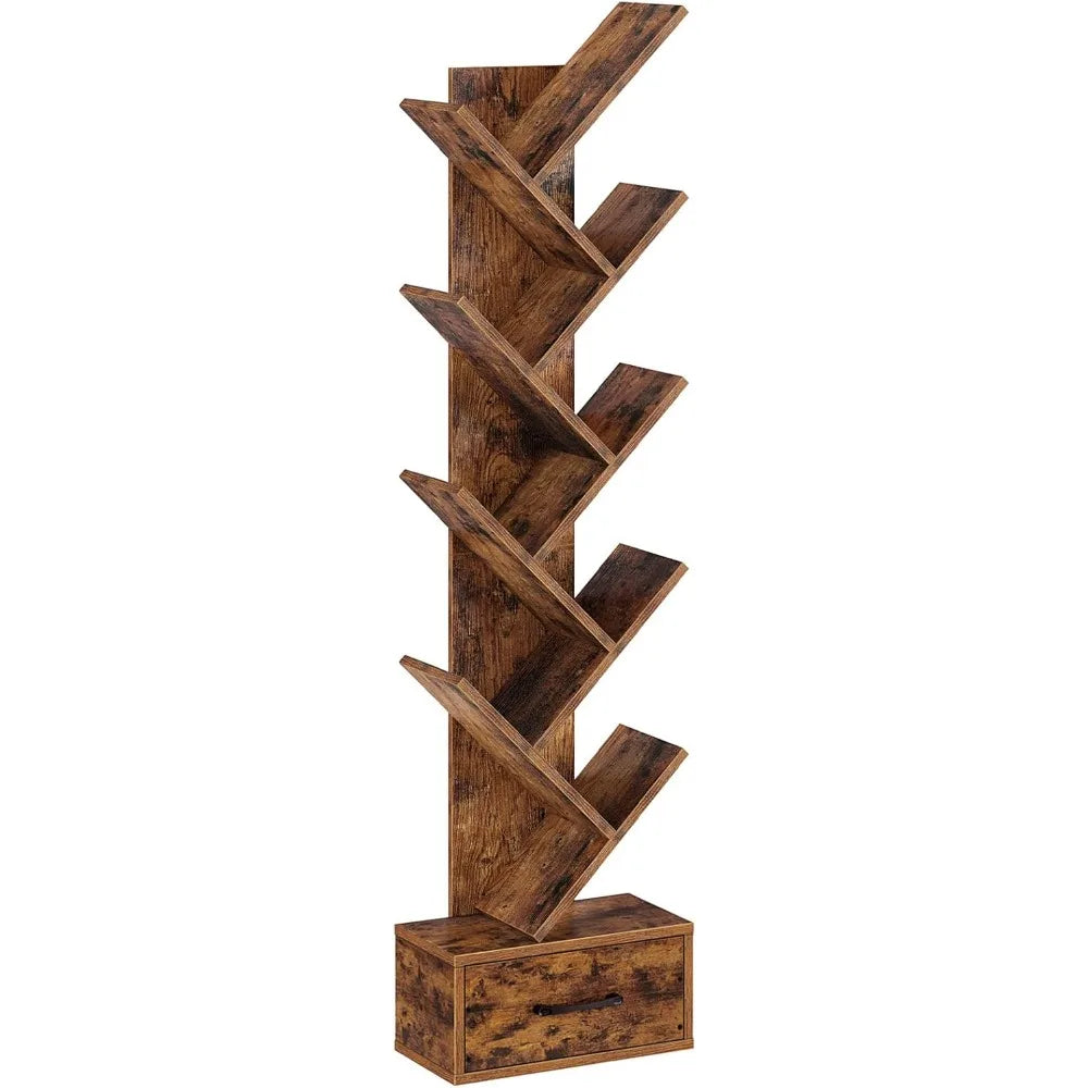 Modern Wooden Tree Bookshelf  with Drawer