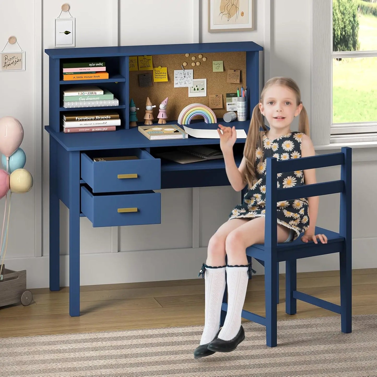 Kids Wooden Study Desk and Chair Set