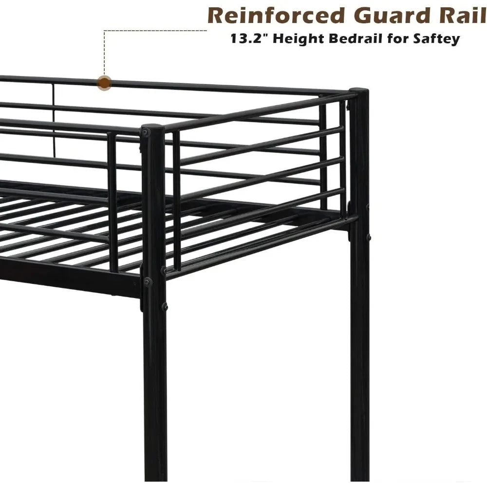 Metal Bunk Bed Twin Over Twin, High Guardrail