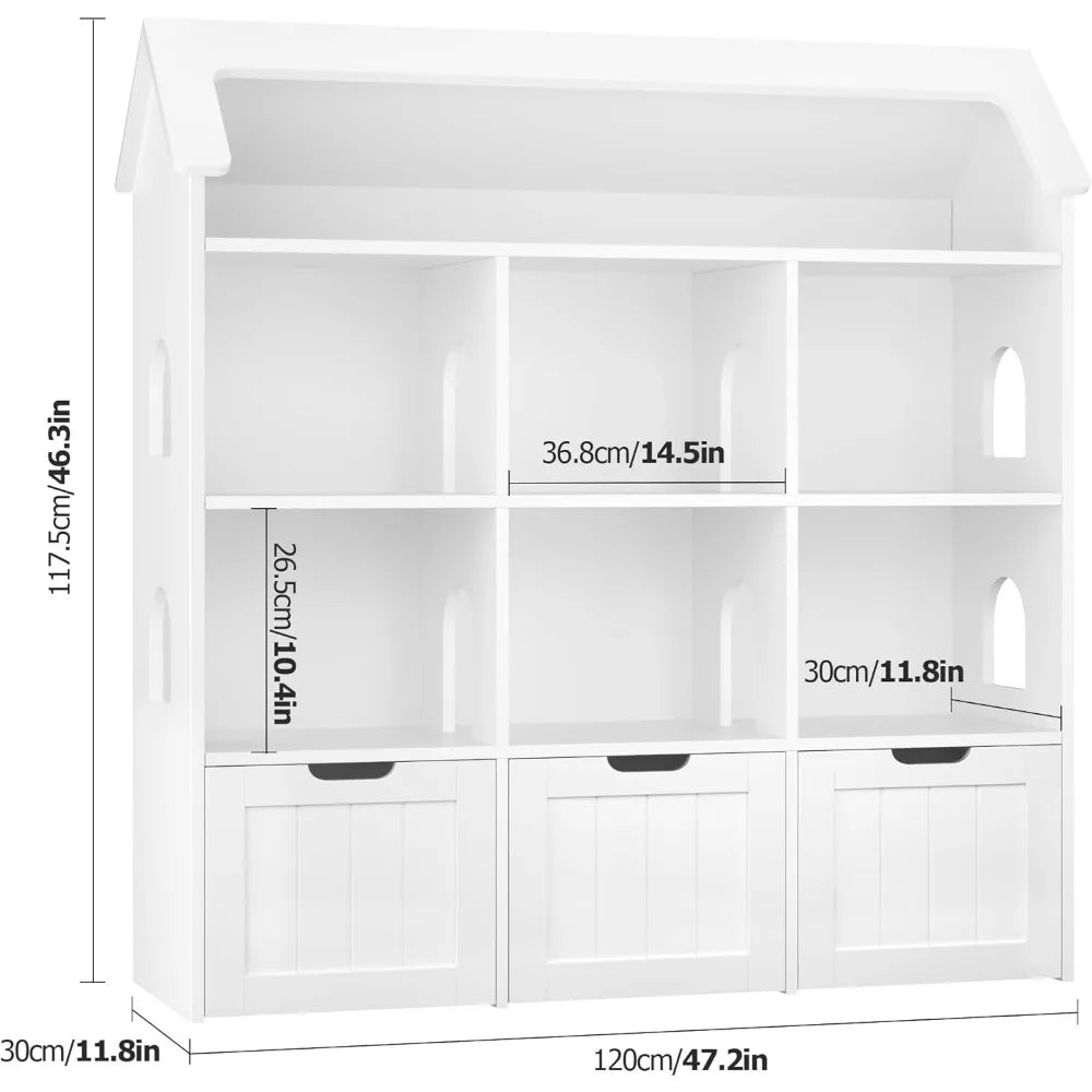 Kids Bookshelf Dollhouse Bookcase with Drawers Storage